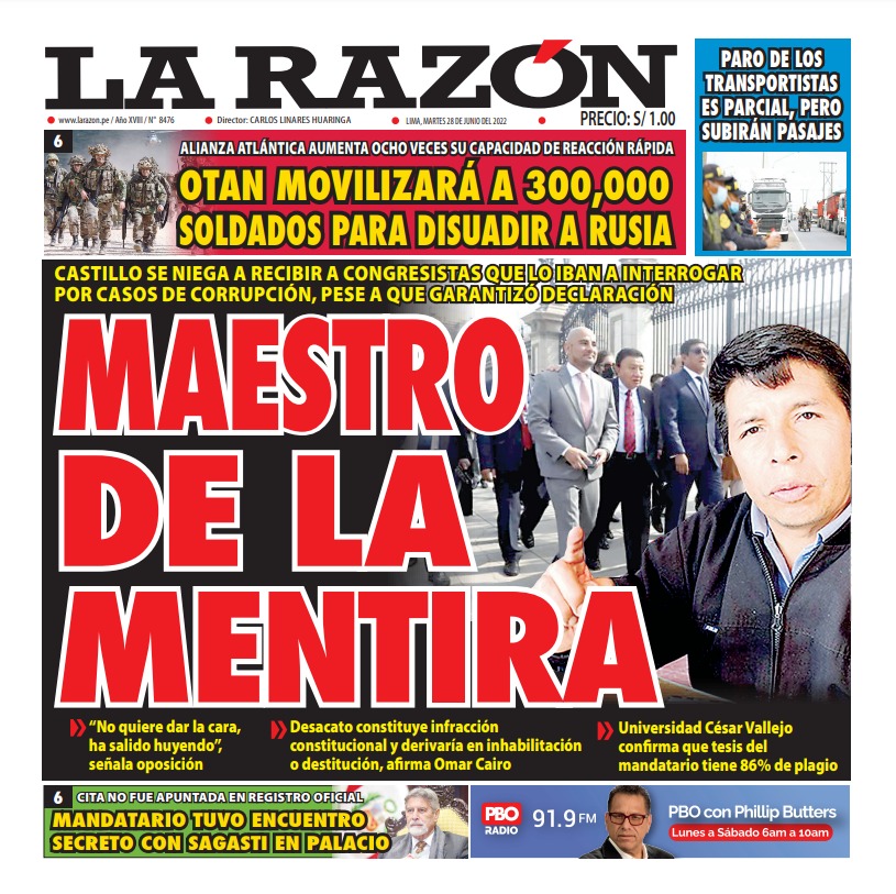 Portada impresa – Diario La Razón (28/06/2022)