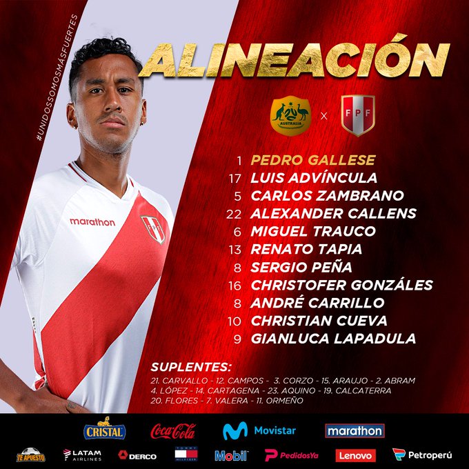 Sin Yotún, la Selección Peruana anunció el ’11’ que enfrentará a Australia