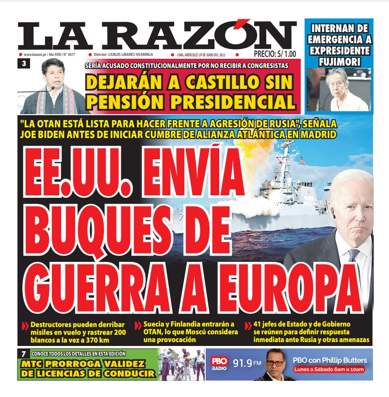 Portada impresa – Diario La Razón (29/06/2022)