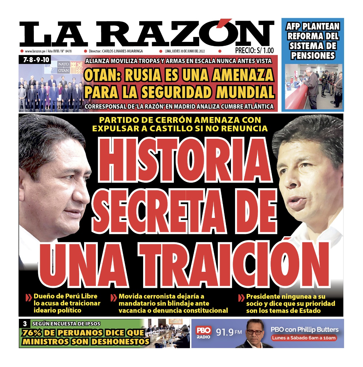 Portada impresa – Diario La Razón (30/06/2022)