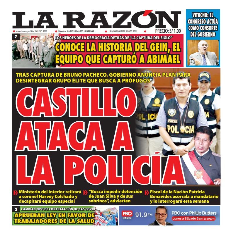 Portada impresa – Diario La Razón (31/07/2022)