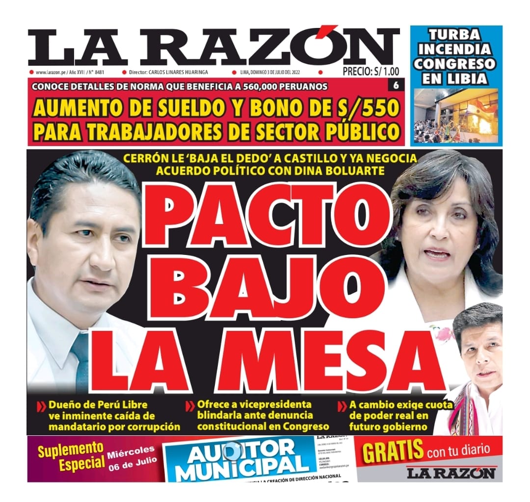 Portada impresa – Diario La Razón (03/06/2022)