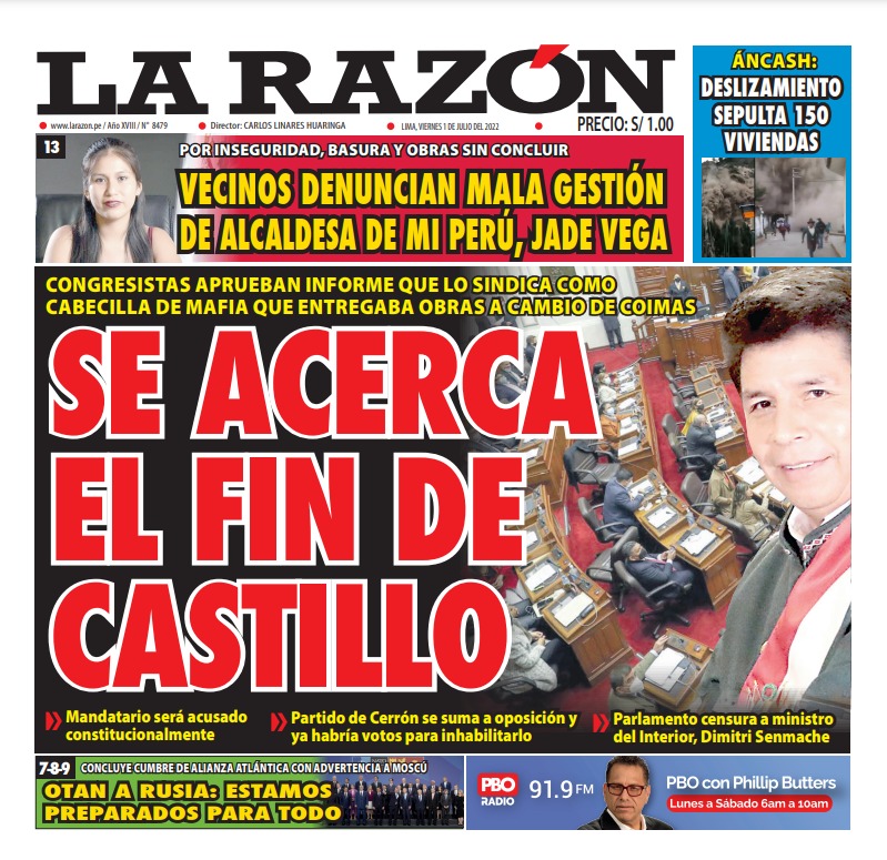 Portada impresa – Diario La Razón (01/07/2022)