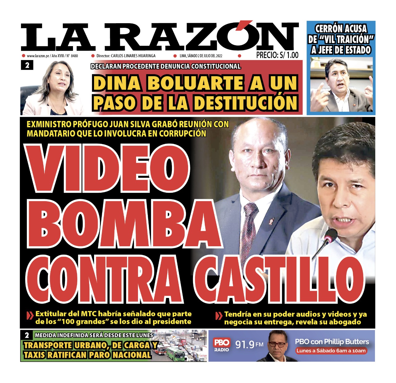 Portada impresa – Diario La Razón (02/07/2022)