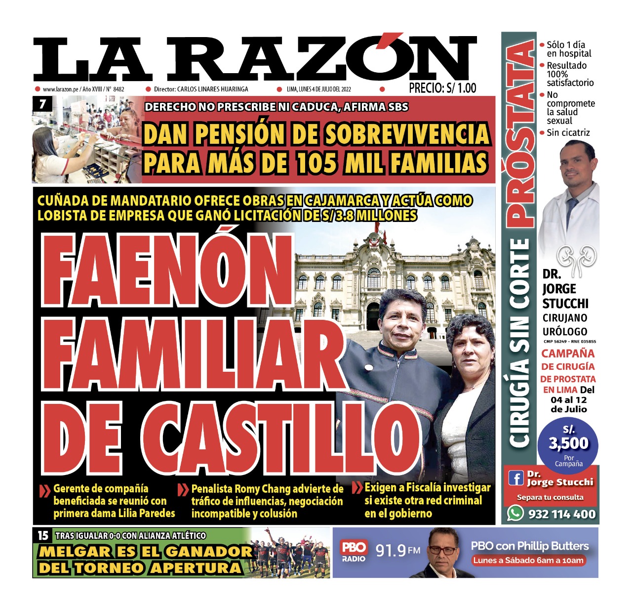 Portada impresa – Diario La Razón (04/07/2022)