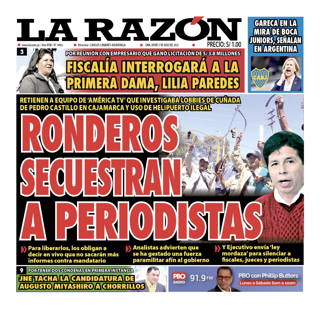 Portada impresa – Diario La Razón (07/07/2022)