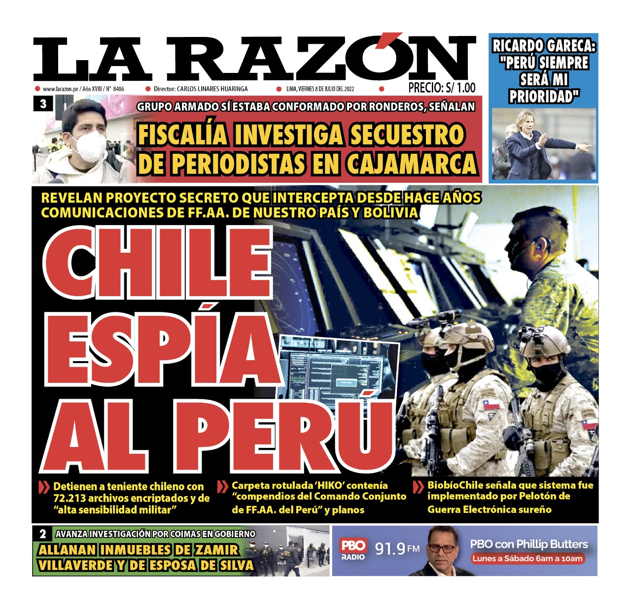 Portada impresa – Diario La Razón (08/07/2022)
