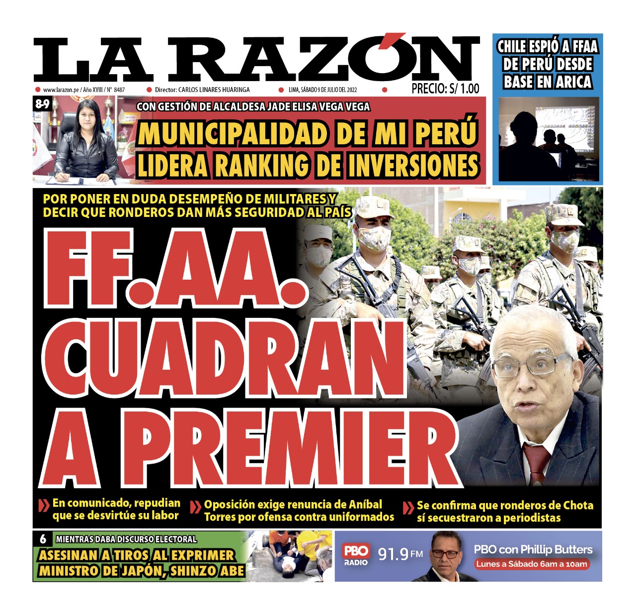 Portada impresa – Diario La Razón (09/07/2022)