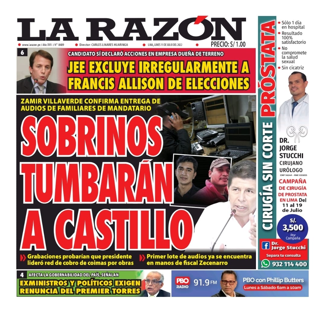 Portada impresa – Diario La Razón (11/07/2022)
