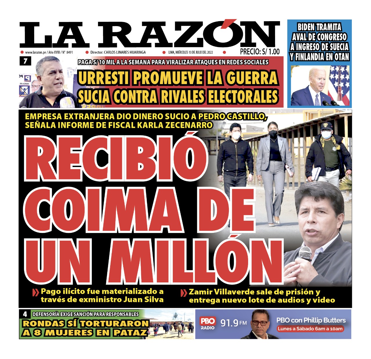 Portada impresa – Diario La Razón (13/07/2022)