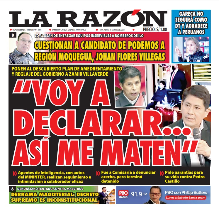 Portada impresa – Diario La Razón (15/07/2022)
