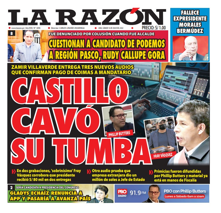 Portada impresa – Diario La Razón (16/07/2022)