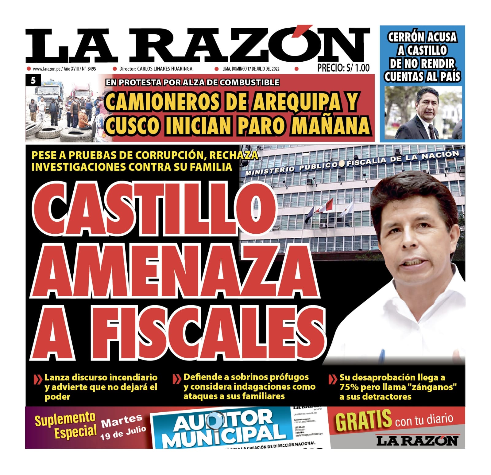 Portada impresa – Diario La Razón (17/07/2022)