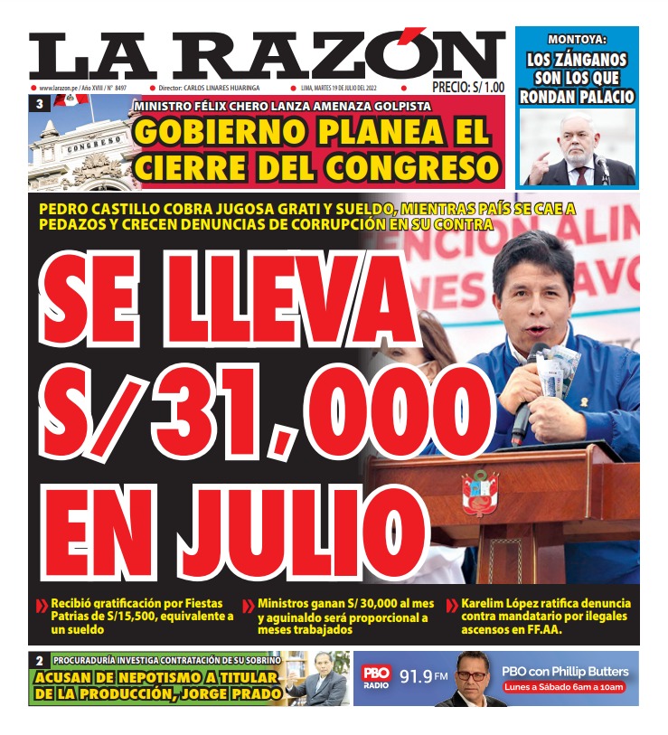 Portada impresa – Diario La Razón (19/07/2022)
