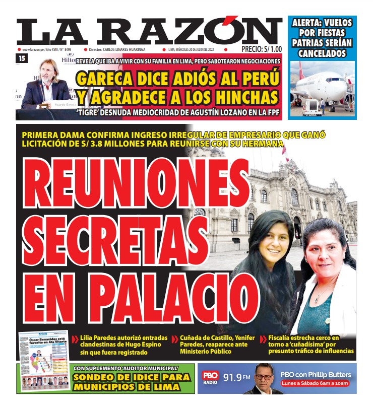Portada impresa – Diario La Razón (20/07/2022)