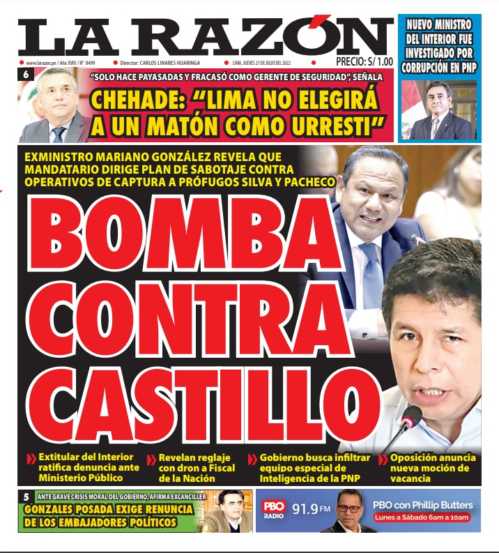Portada impresa – Diario La Razón (21/07/2022)
