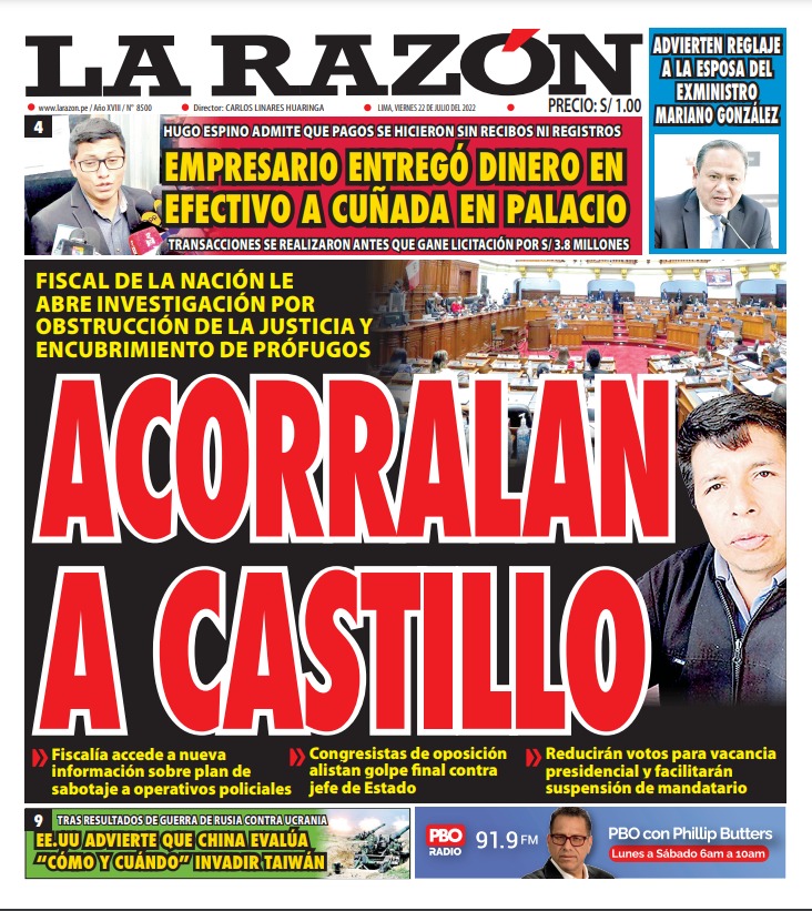 Portada impresa – Diario La Razón (22/07/2022)