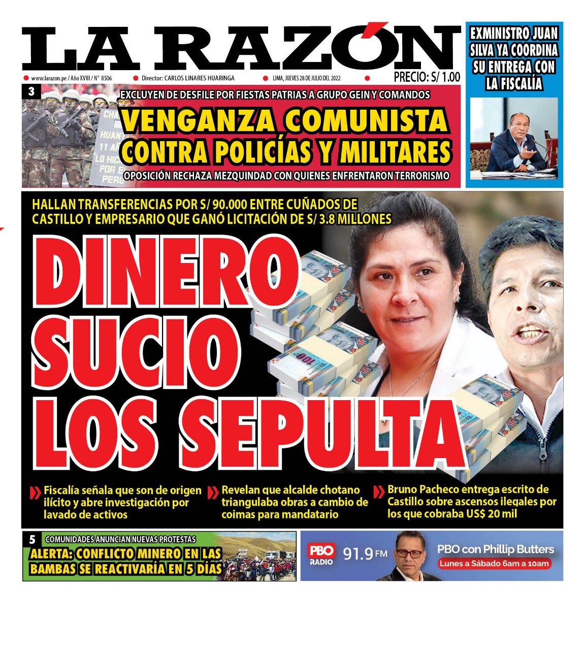 Portada impresa – Diario La Razón (28/07/2022)