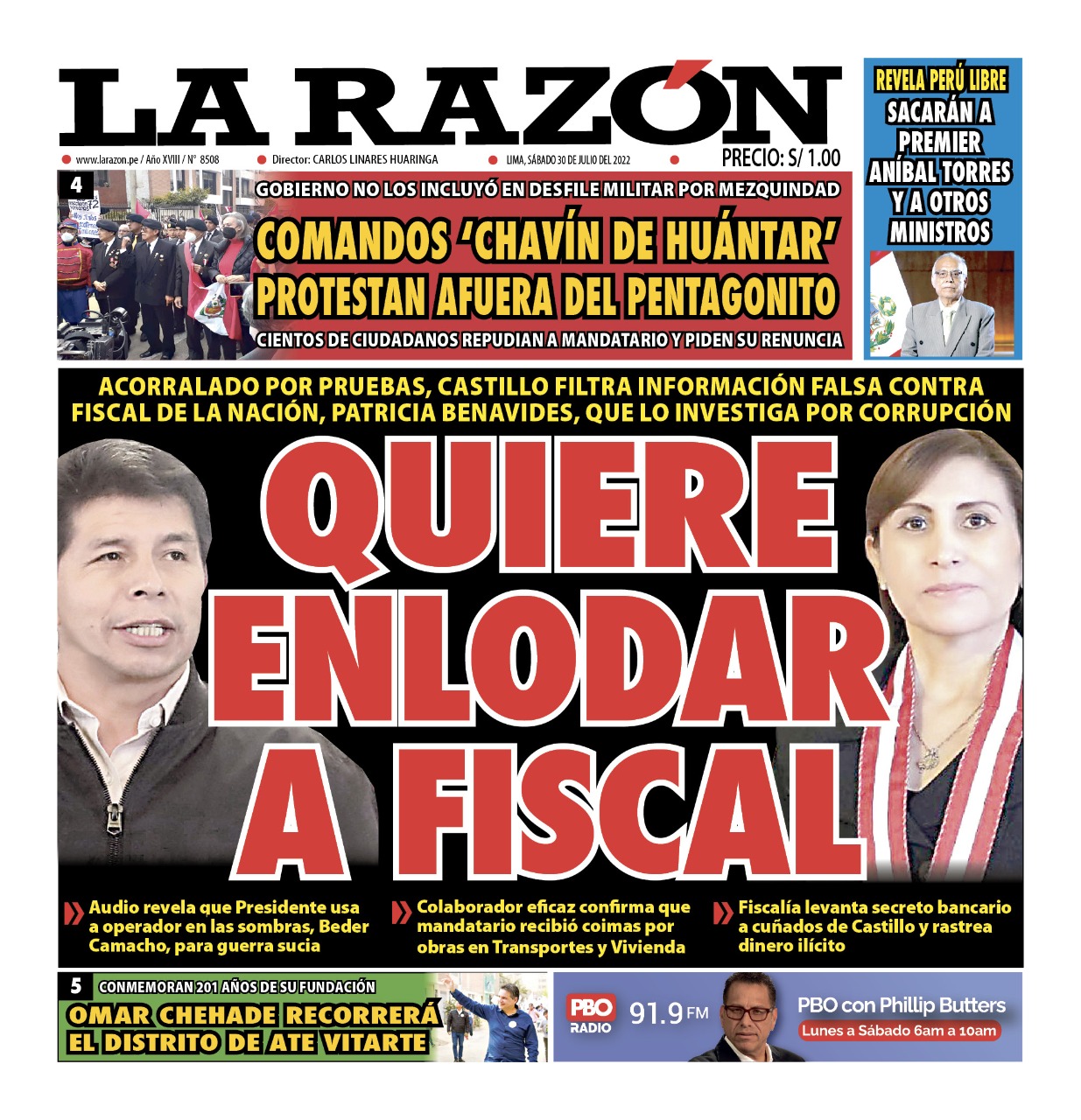 Portada impresa – Diario La Razón (30/07/2022)