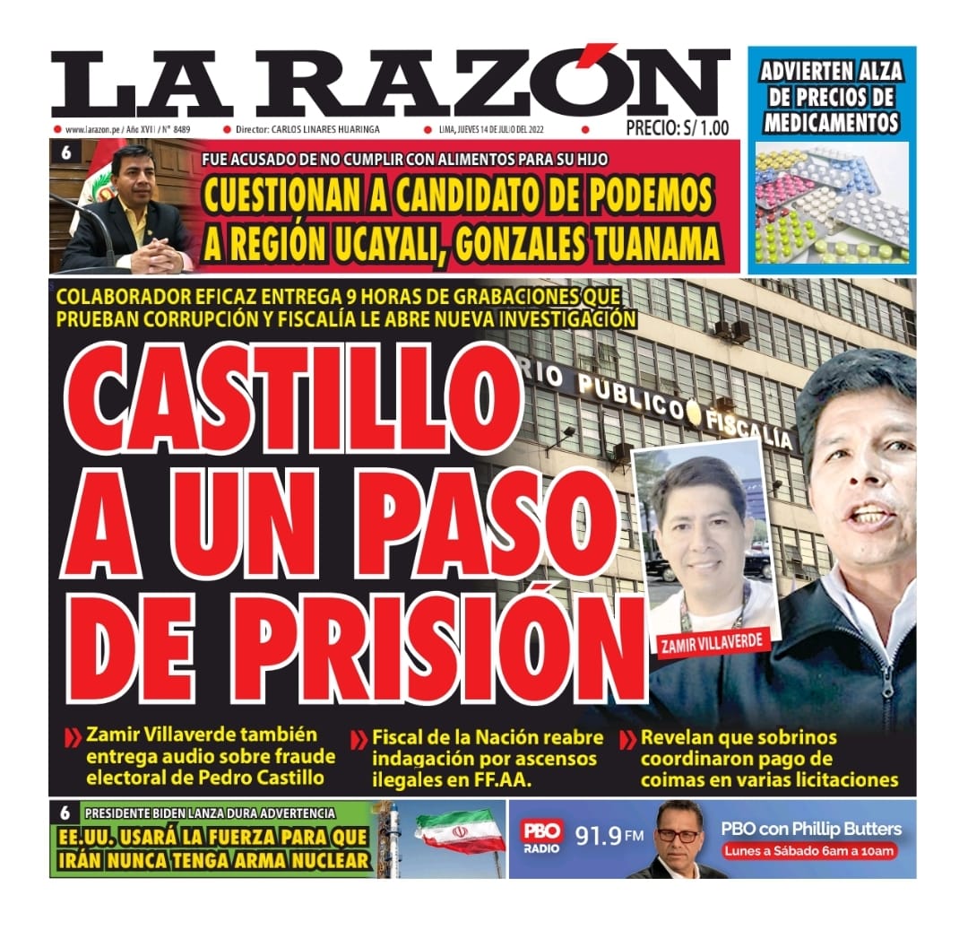 Portada impresa – Diario La Razón (14/07/2022)