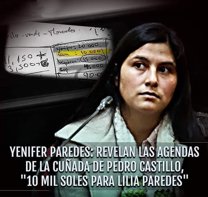 Ministerio Público incauto agenda de Yenifer Paredes, donde involucraría a la primera dama