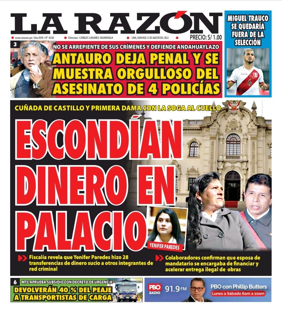 Portada impresa – Diario La Razón (21/08/2022)