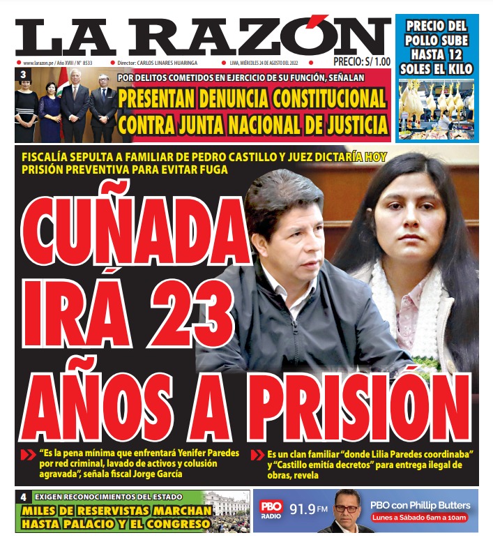 Portada impresa – Diario La Razón (24/08/2022) - La Razón
