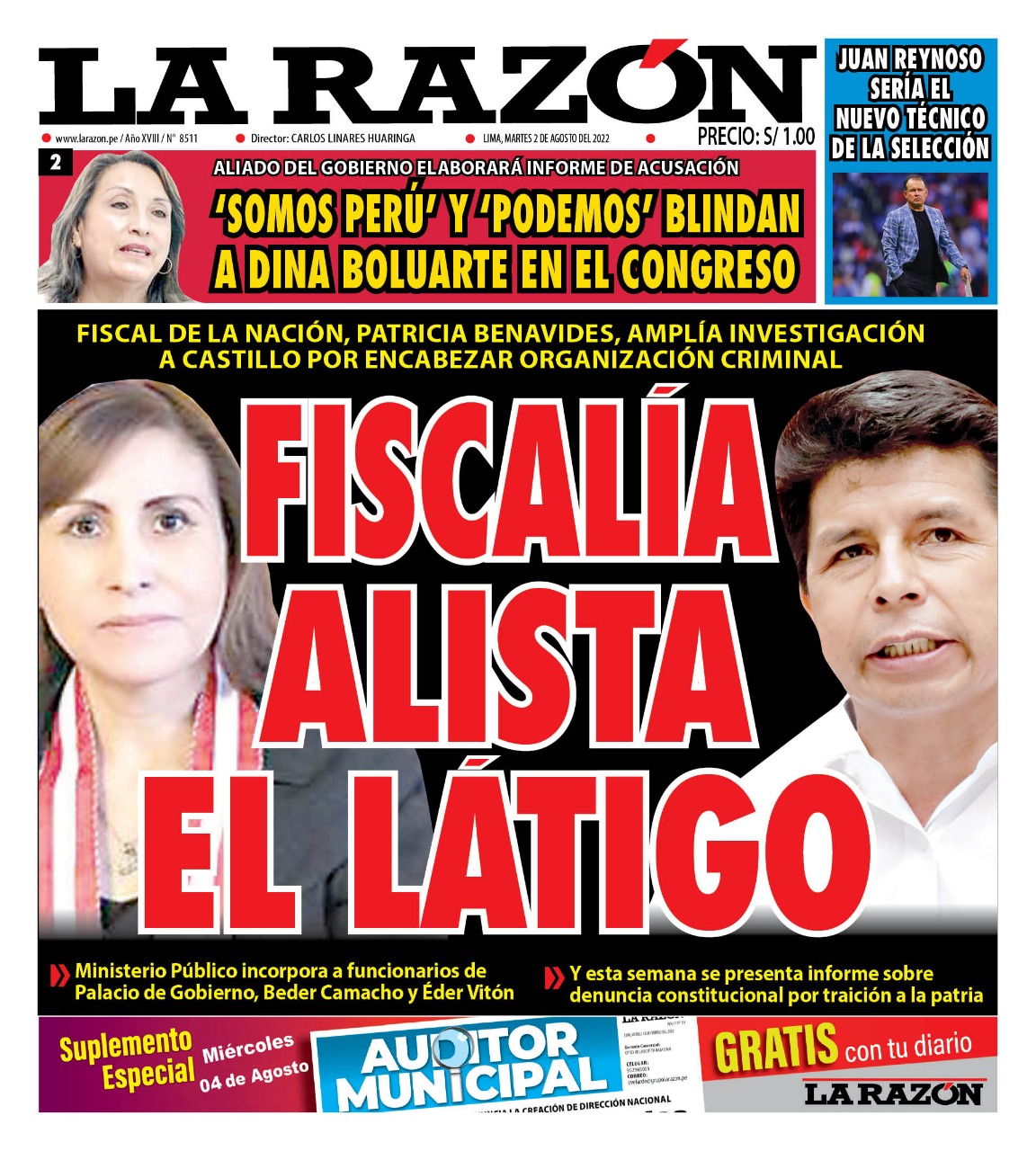 Portada impresa – Diario La Razón (02/08/2022)