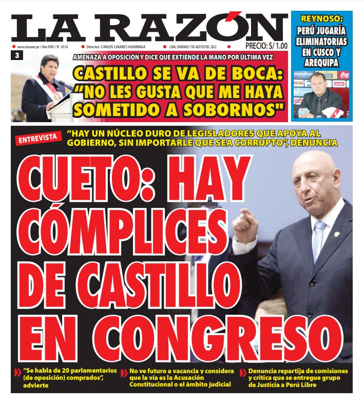 Portada impresa – Diario La Razón (07/08/2022)