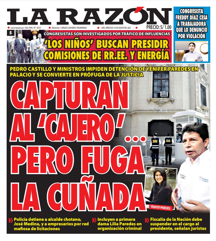 Portada impresa – Diario La Razón (10/08/2022)