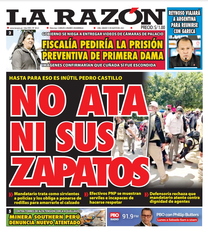 Portada impresa – Diario La Razón (13/08/2022)