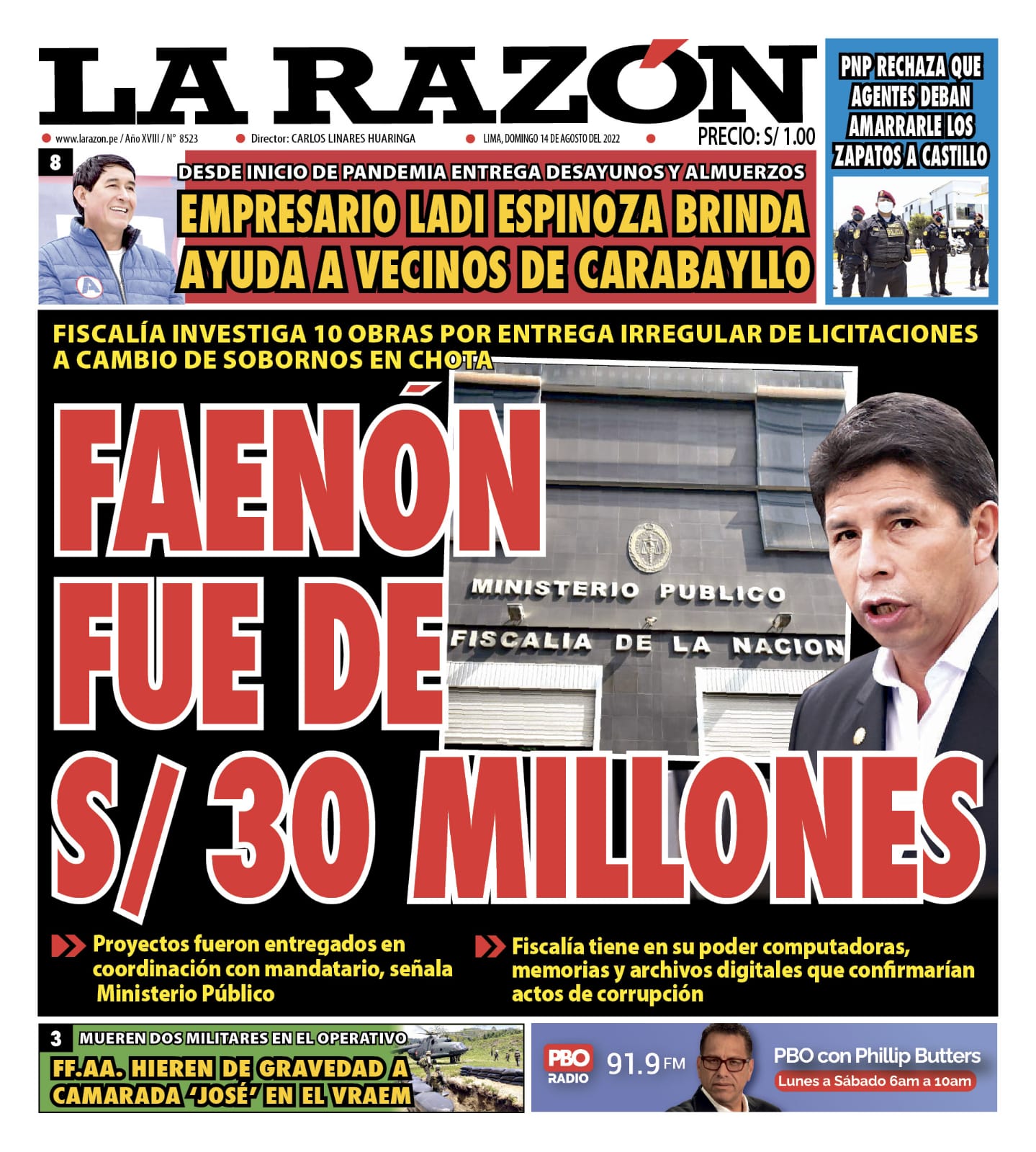 Portada impresa – Diario La Razón (14/08/2022)