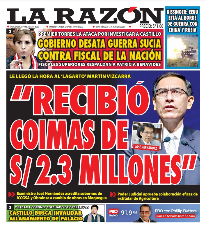 Portada impresa – Diario La Razón (17/08/2022)