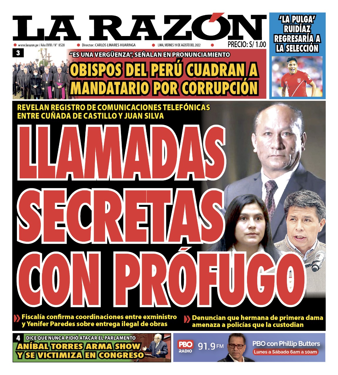 Portada impresa – Diario La Razón (19/08/2022)