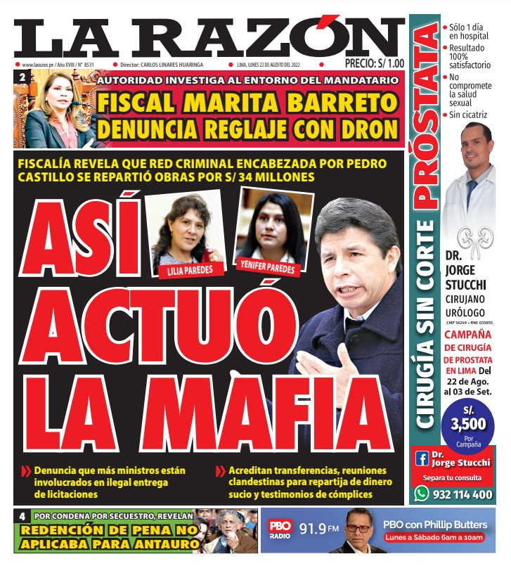 Portada impresa – Diario La Razón (22/08/2022)
