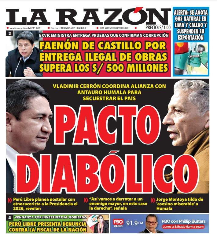 Portada impresa – Diario La Razón (23/08/2022)