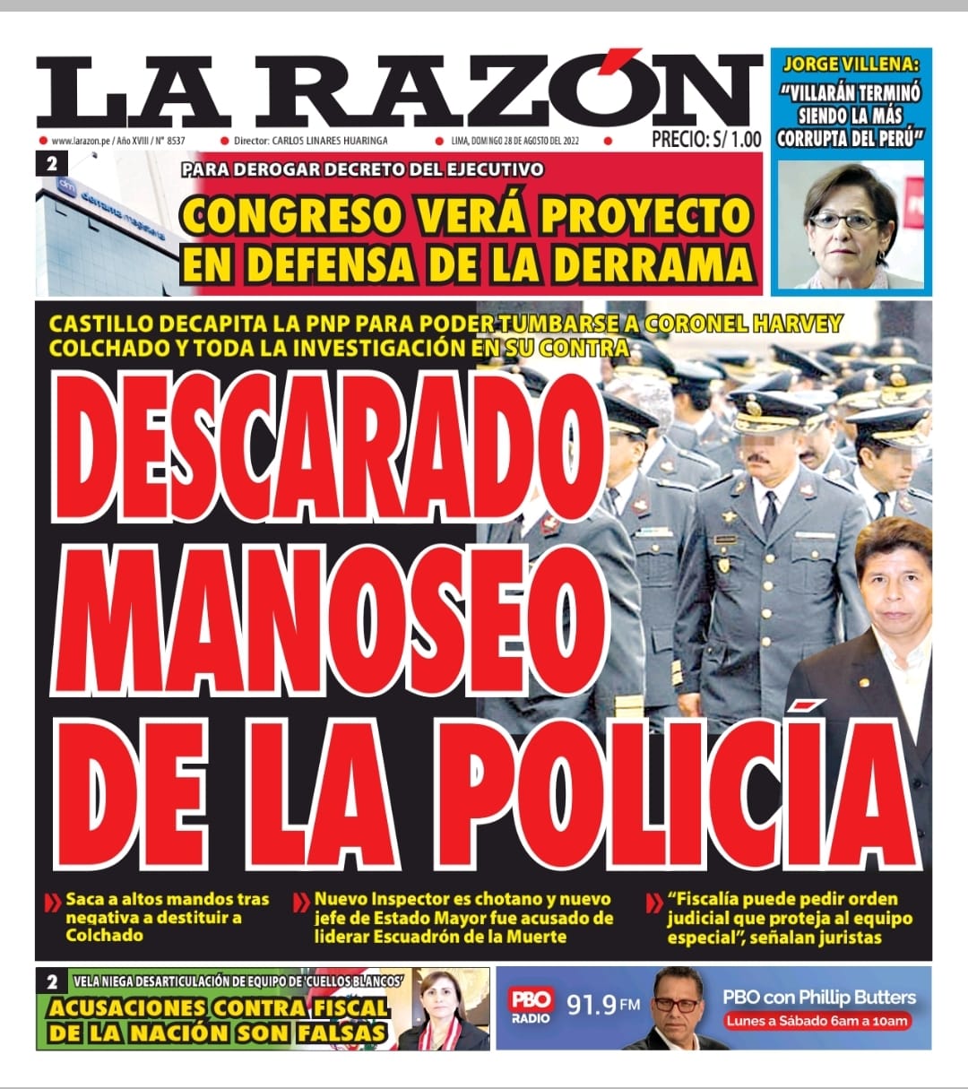 Portada impresa – Diario La Razón (28/08/2022)