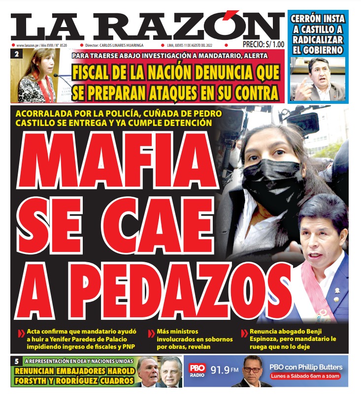Portada impresa – Diario La Razón (11/08/2022)