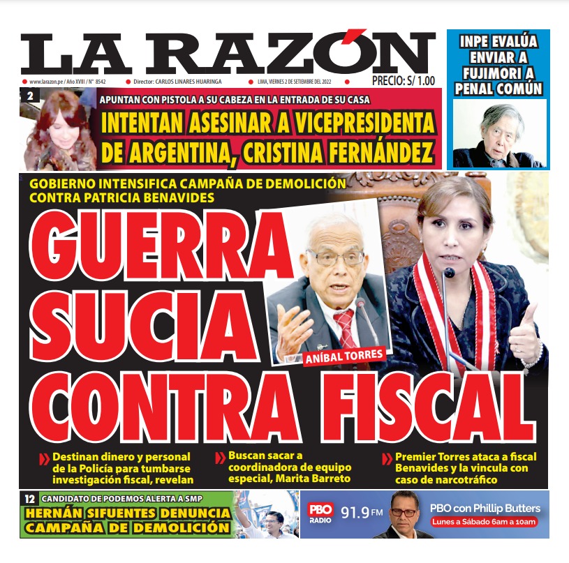 Portada impresa – Diario La Razón (02/09/2022)