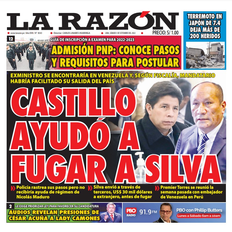 Portada impresa – Diario La Razón (03/09/2022)