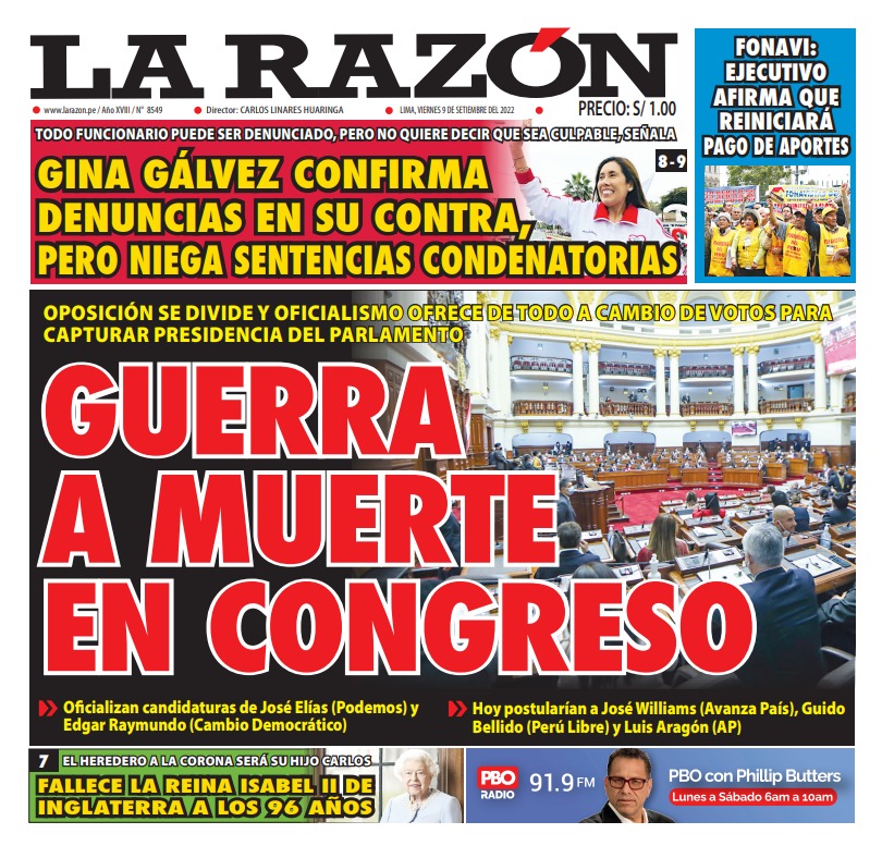 Portada impresa – Diario La Razón (08/09/2022)