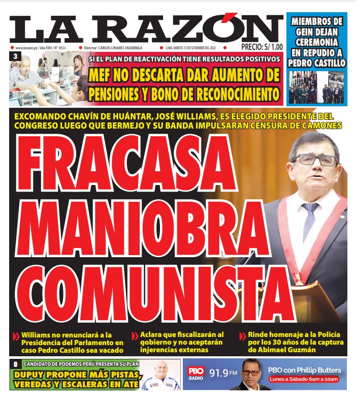 Portada impresa – Diario La Razón (13/09/2022)