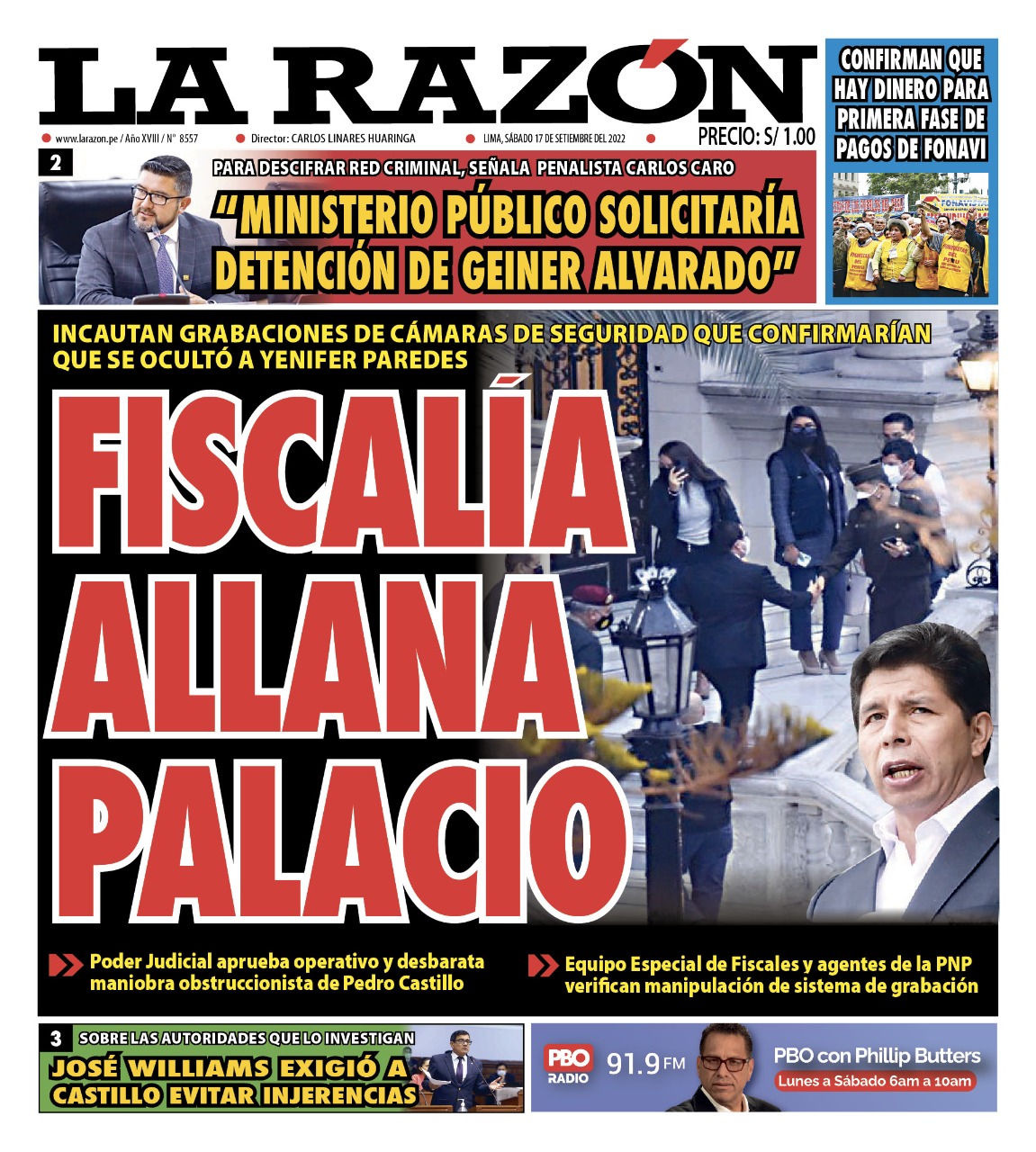 Portada impresa – Diario La Razón (17/09/2022)