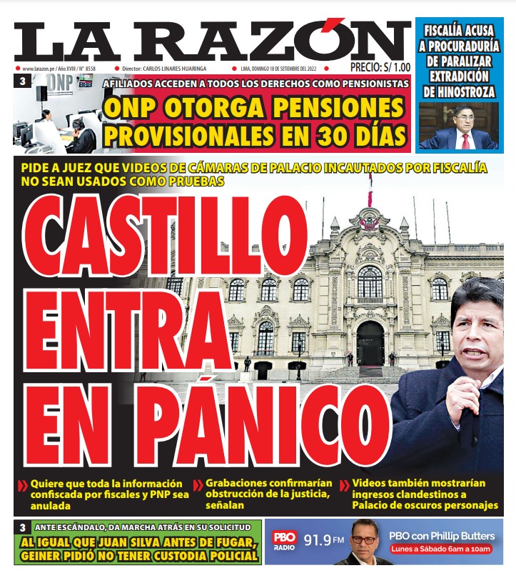 Portada impresa – Diario La Razón (18/09/2022)