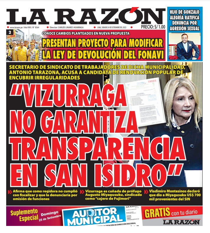 Portada impresa – Diario La Razón (24/09/2022)