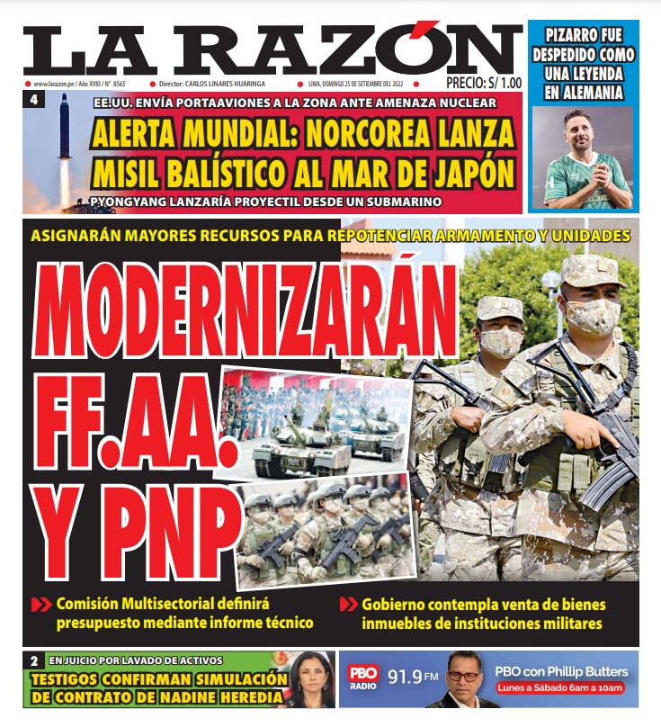 Portada impresa – Diario La Razón (25/09/2022)