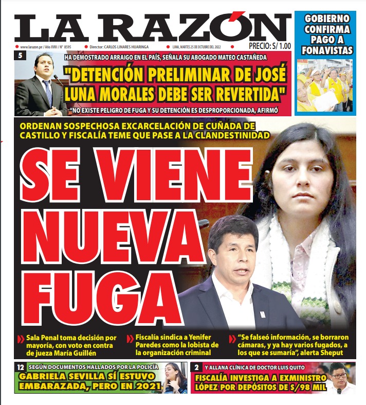Portada impresa – Diario La Razón (25/10/2022) - La Razón