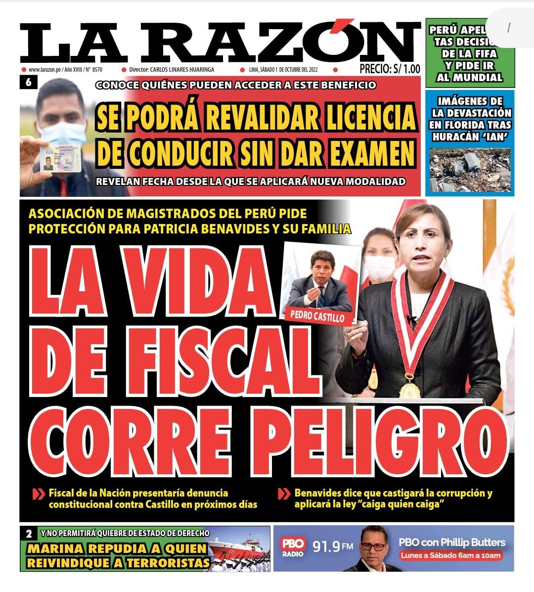Portada impresa – Diario La Razón (01/10/2022)
