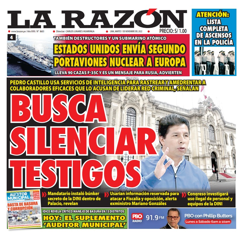 Portada impresa – Diario La Razón (01/11/2022)