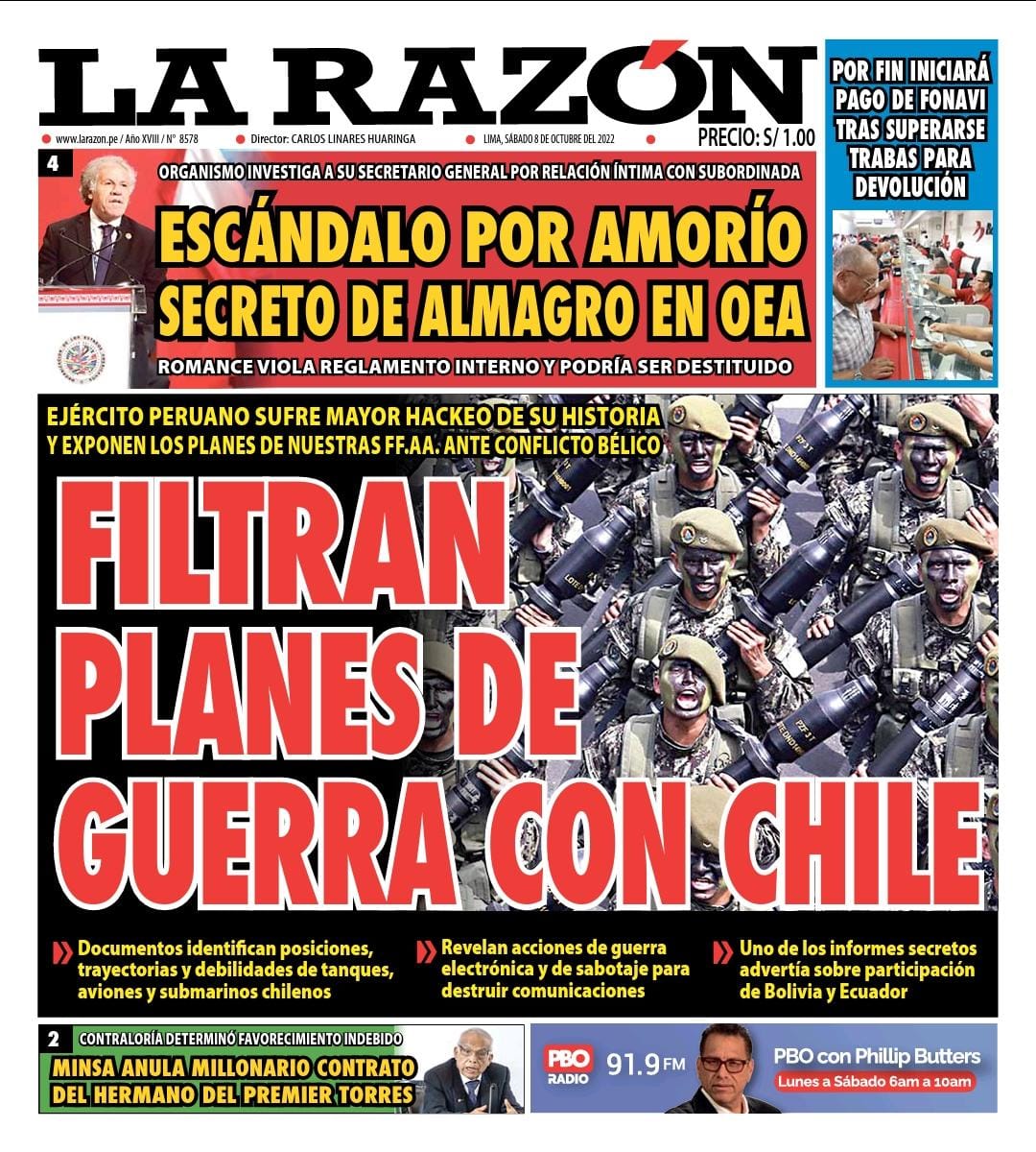 Portada impresa – Diario La Razón (08/10/2022)